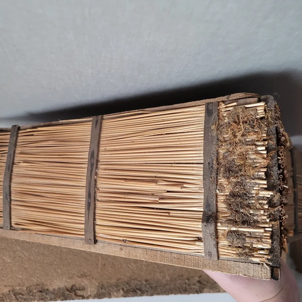 Vintage Hand Crafted Wooden Nativity Stable Manger Italy Rustic Straw Creche